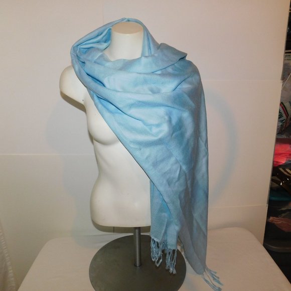 pashmina Accessories - Pashmina Blue Scarf Fringe Wrap